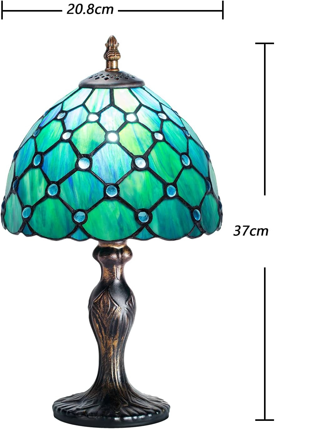 Tiffany Style Tischlampe – Vintage Handgefertigte Glasmalerei Lampe  – Jugendstil Nachttischlampe für Schlafzimmer & Büro – 33 cm Höhe mit LED E14