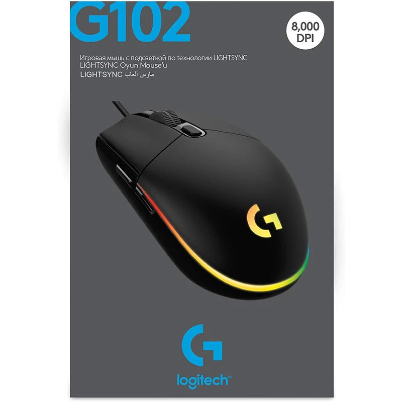 Logitech G203 Gaming-Maus – 8.000 DPI Sensor, LIGHTSYNC RGB-Beleuchtung, 6 programmierbare Tasten, Mechanische Tastenfederspannung, Anpassbar mit G HUB – Schwarz