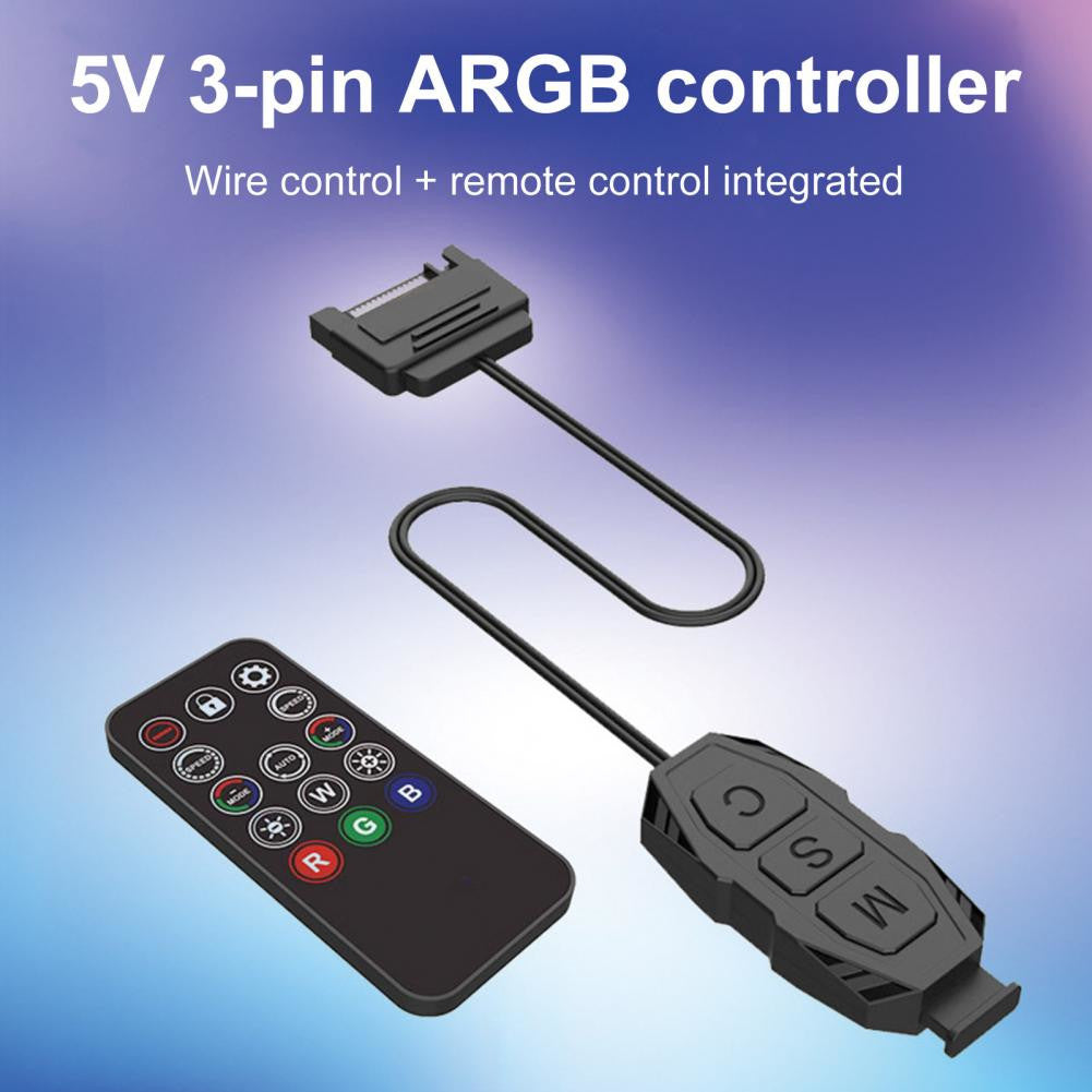 ARGB Controller mit Fernbedienung – 3-Pin ARGB Controller für Farbwechsel, SATA-Netzteil für PC-Fans und LED-Streifen