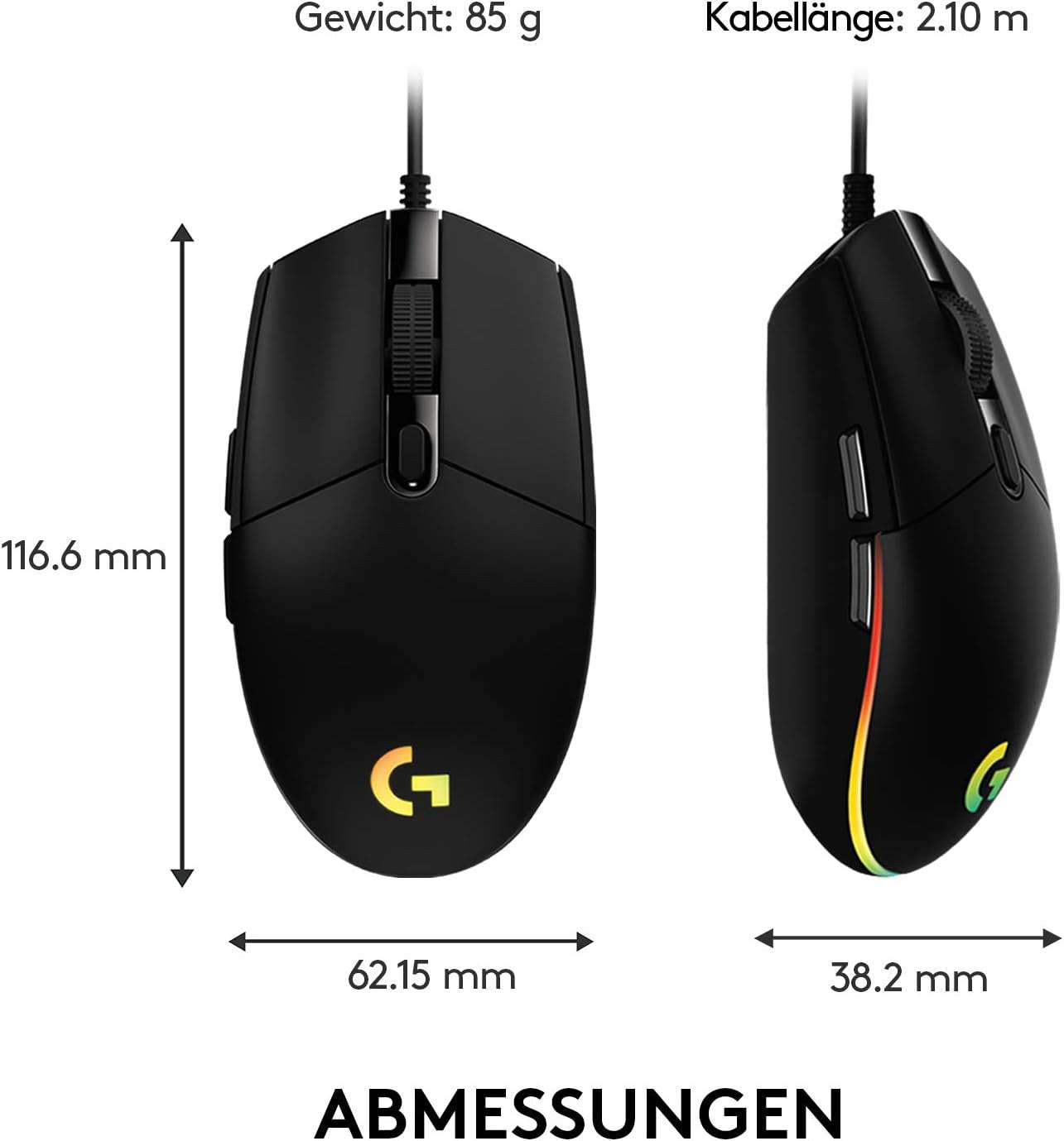 Logitech G203 Gaming-Maus – 8.000 DPI Sensor, LIGHTSYNC RGB-Beleuchtung, 6 programmierbare Tasten, Mechanische Tastenfederspannung, Anpassbar mit G HUB – Schwarz