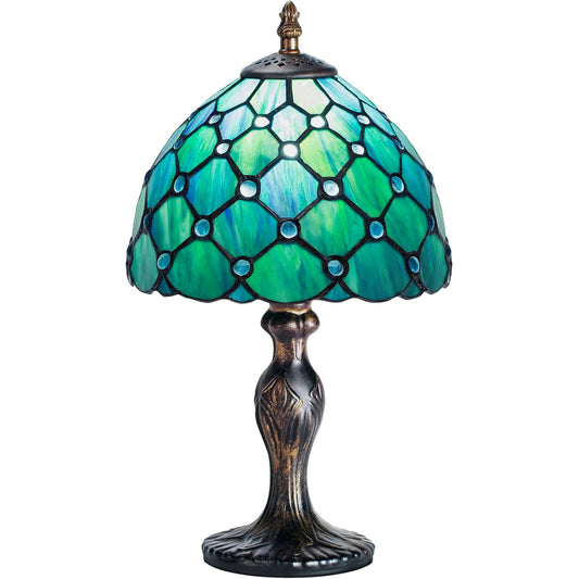 Tiffany Style Tischlampe – Vintage Handgefertigte Glasmalerei Lampe  – Jugendstil Nachttischlampe für Schlafzimmer & Büro – 33 cm Höhe mit LED E14