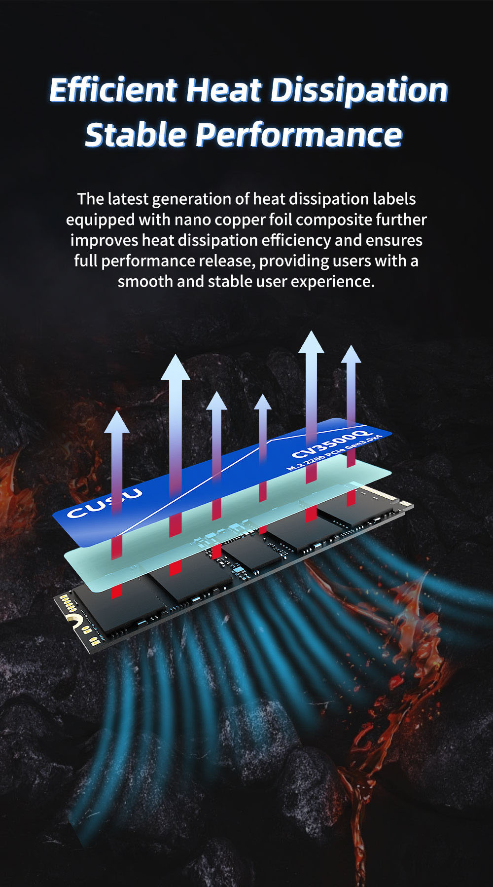 CUSU M.2 NVMe SSD 512GB | High-Speed PCIe 3.0 x4 Solid State Disk mit RGB, Kühlflosse & 3 Jahre Garantie