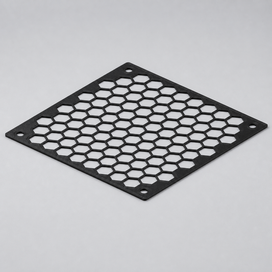 Schwarzes 120-mm-Lüfter-Schutzgitter aus dem 3D-Druck mit Honeycomb-Muster