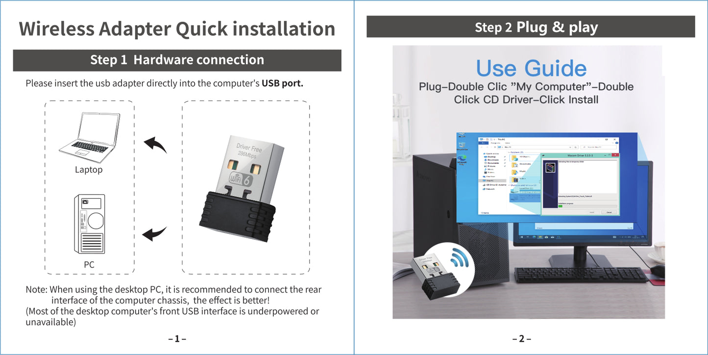 Fenvi WiFi 6 Adapter AX286 – Mini USB Dongle für Hochgeschwindigkeits-WLAN (2,4 GHz, 300 Mbps) – Kompatibel mit Windows 7, 10 & 11