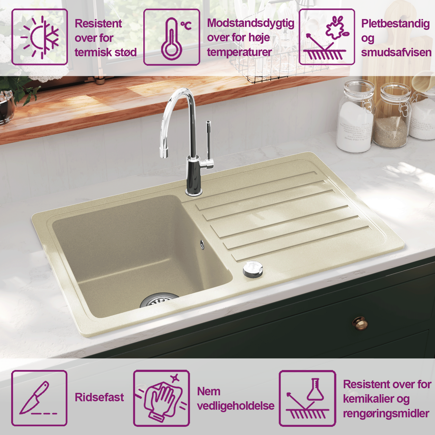 Granitspüle Einzelbecken Beige