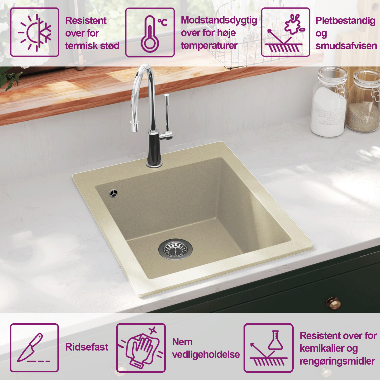 Granitspüle Einzelbecken Beige