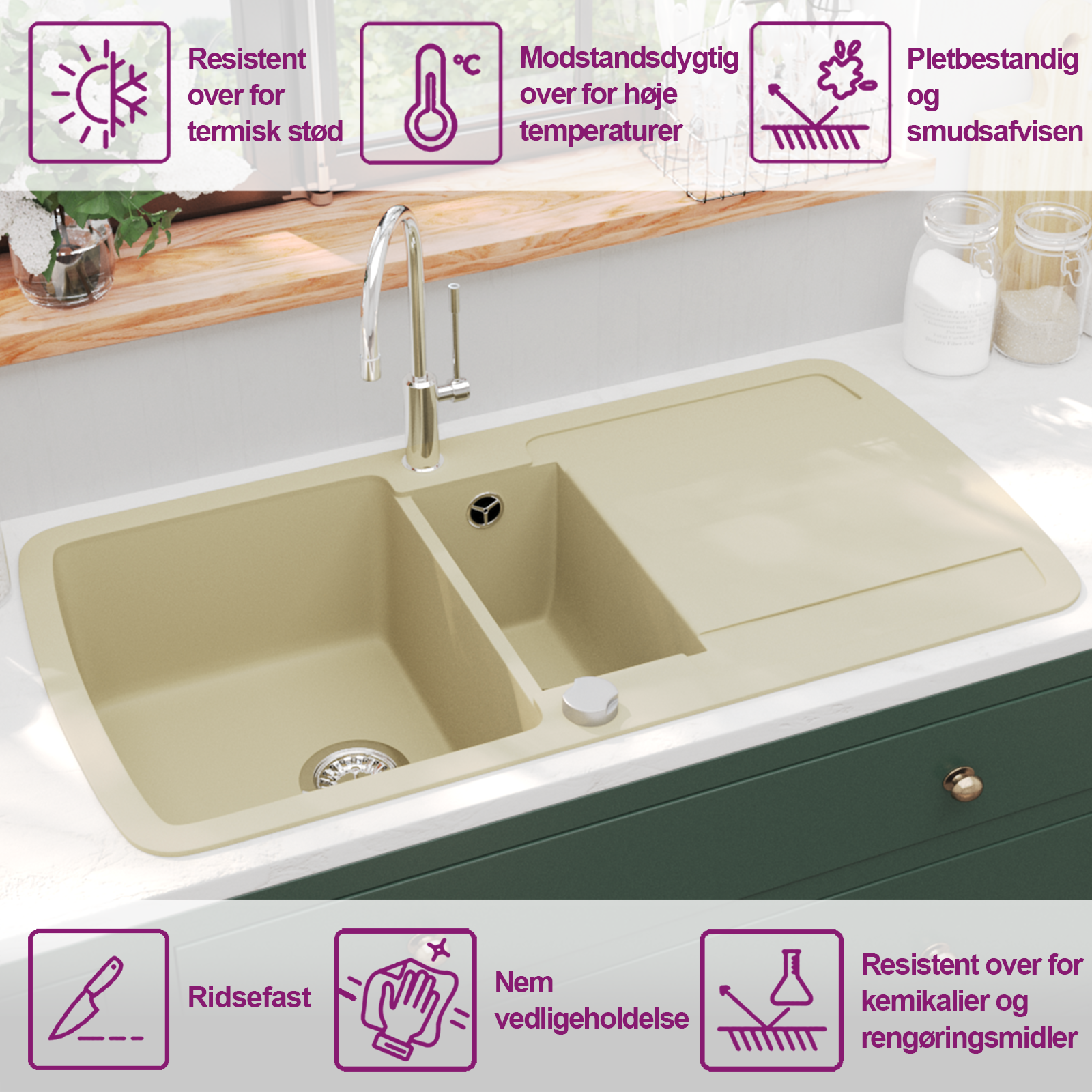 Granitspüle Doppelbecken Beige