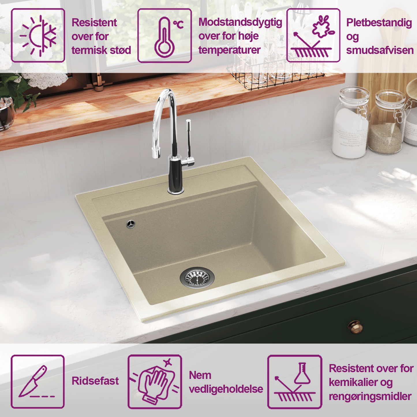 Granitspüle Einzelbecken Beige