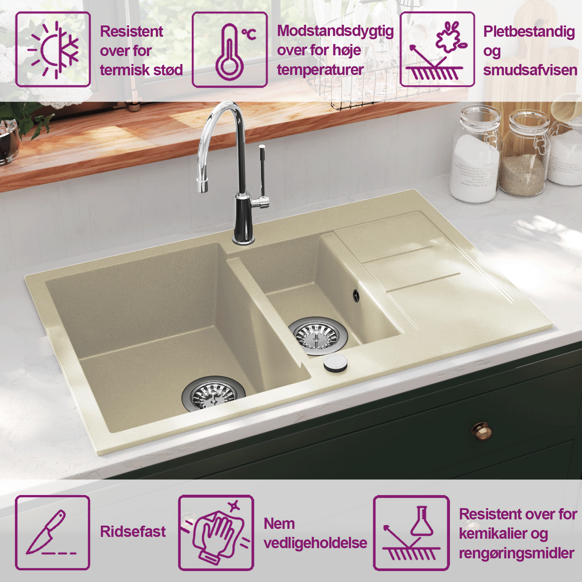 Granitspüle Doppelbecken Beige
