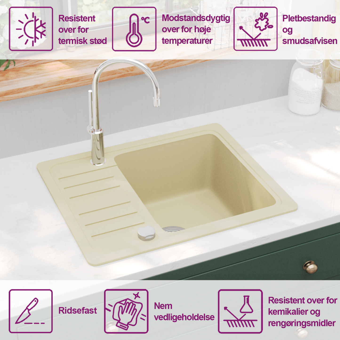 Granitspüle Einzelbecken Beige