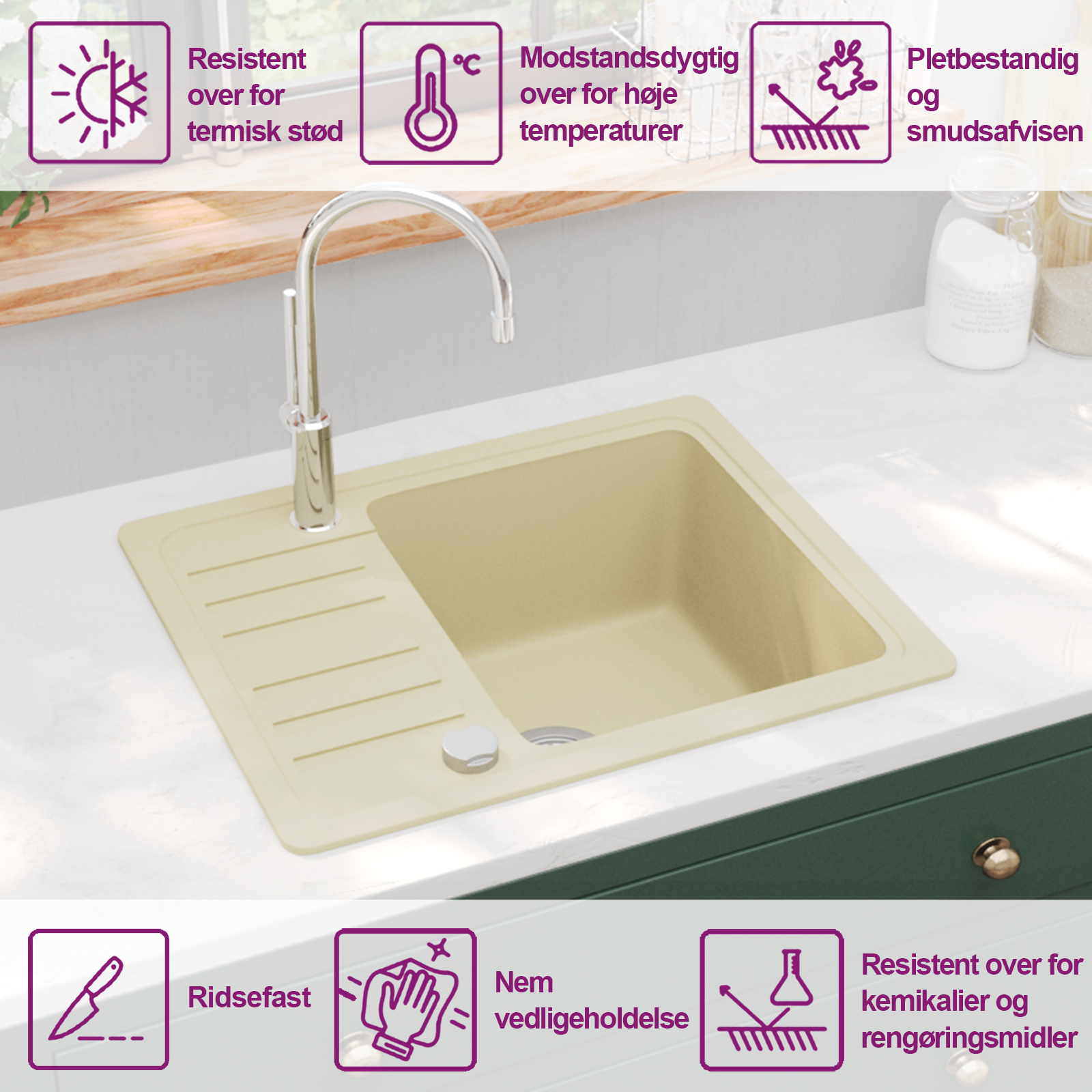Granitspüle Einzelbecken Beige