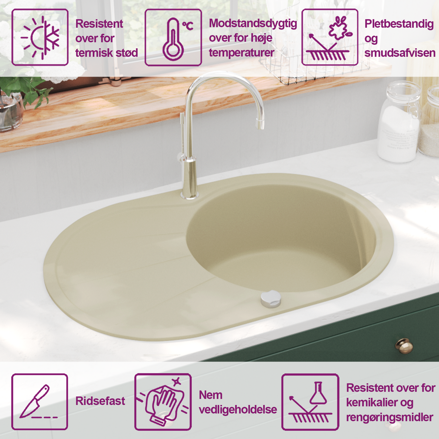 Granitspüle Einzelbecken Oval Beige