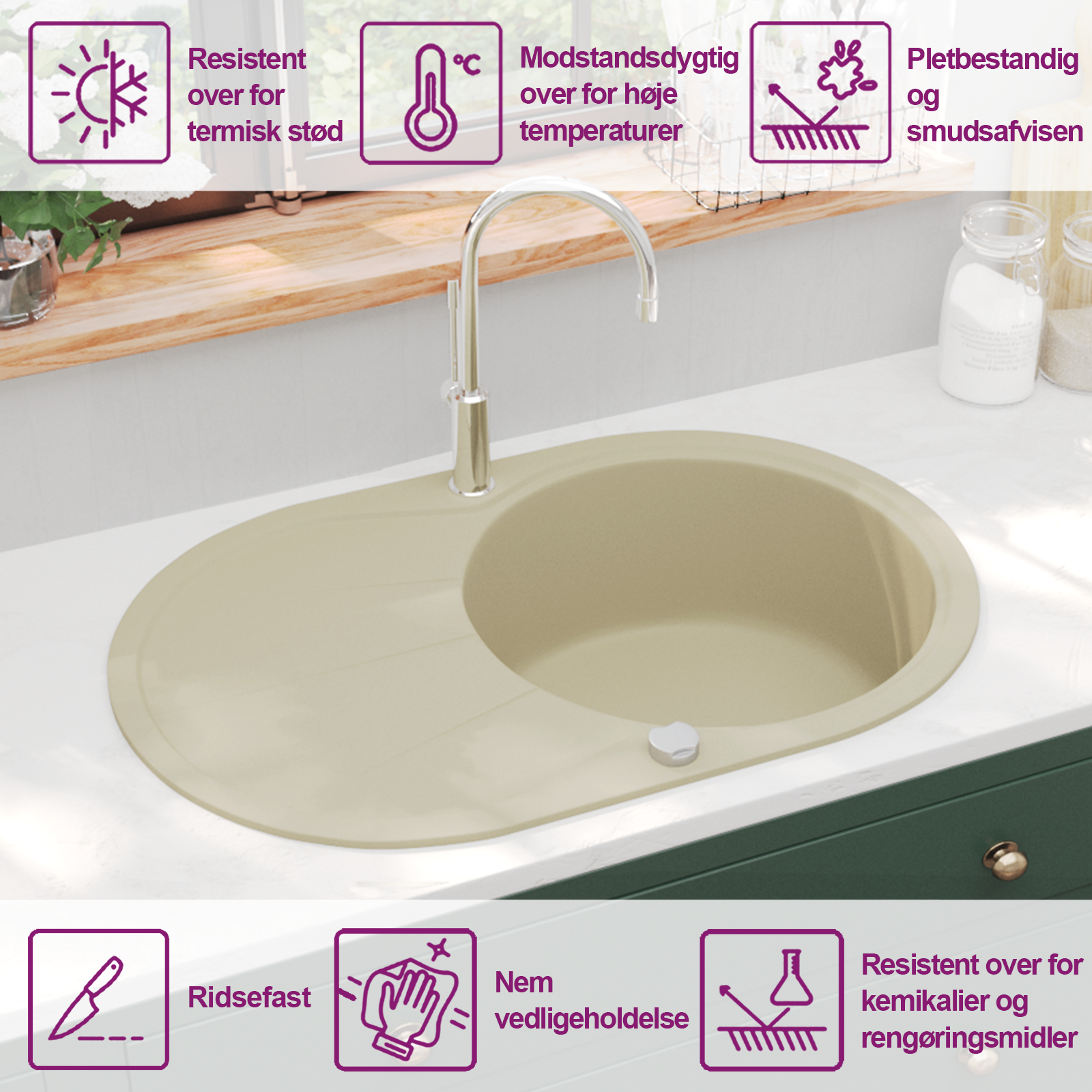 Granitspüle Einzelbecken Oval Beige
