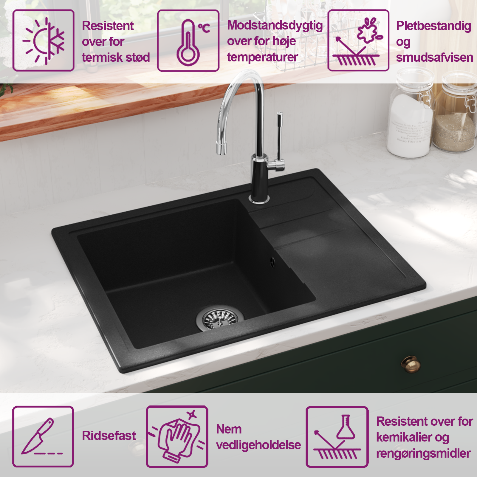 Küchenspüle mit Überlauf Oval Schwarz Granit