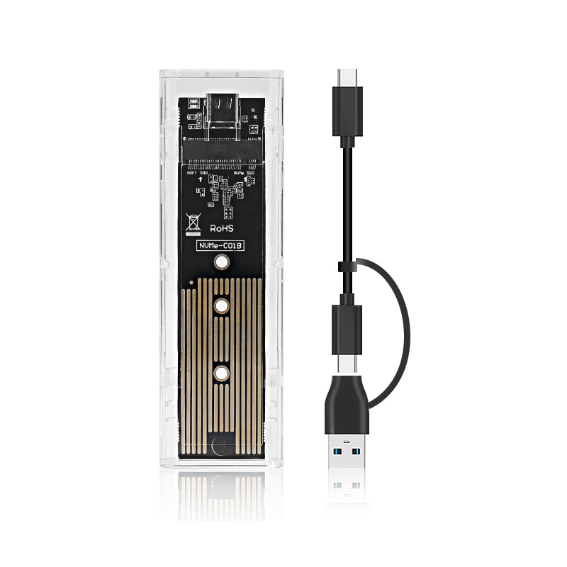 Externes SSD Gehäuse für M.2 NVME PCIe & NGFF SATA Dual-Protokoll  – USB-C 10 Gbit/s Transparent