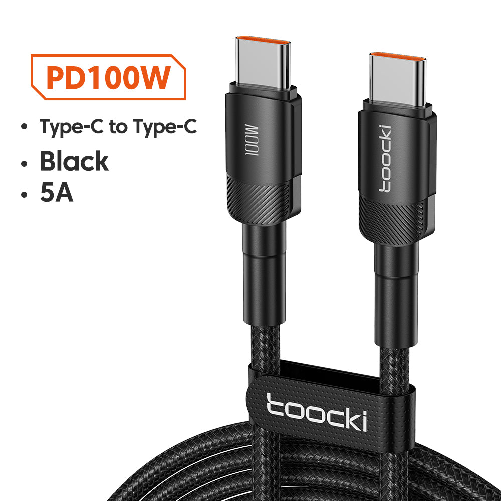 toocki 100W Ladekabel USB-C USB-C Kabel 2m Schnellladung Schwarz