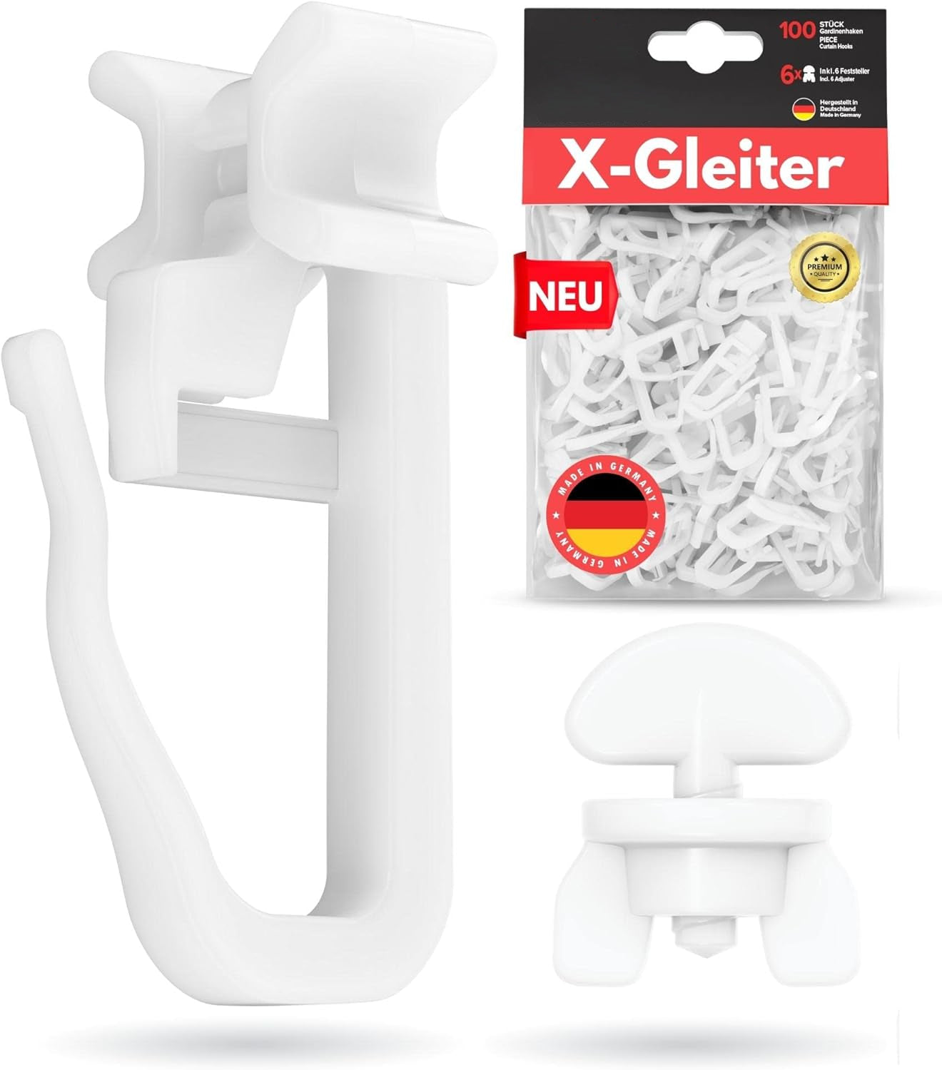 100 X Gleiter Vorhang weiss mit Stopper für Gardinenschiene 6mm