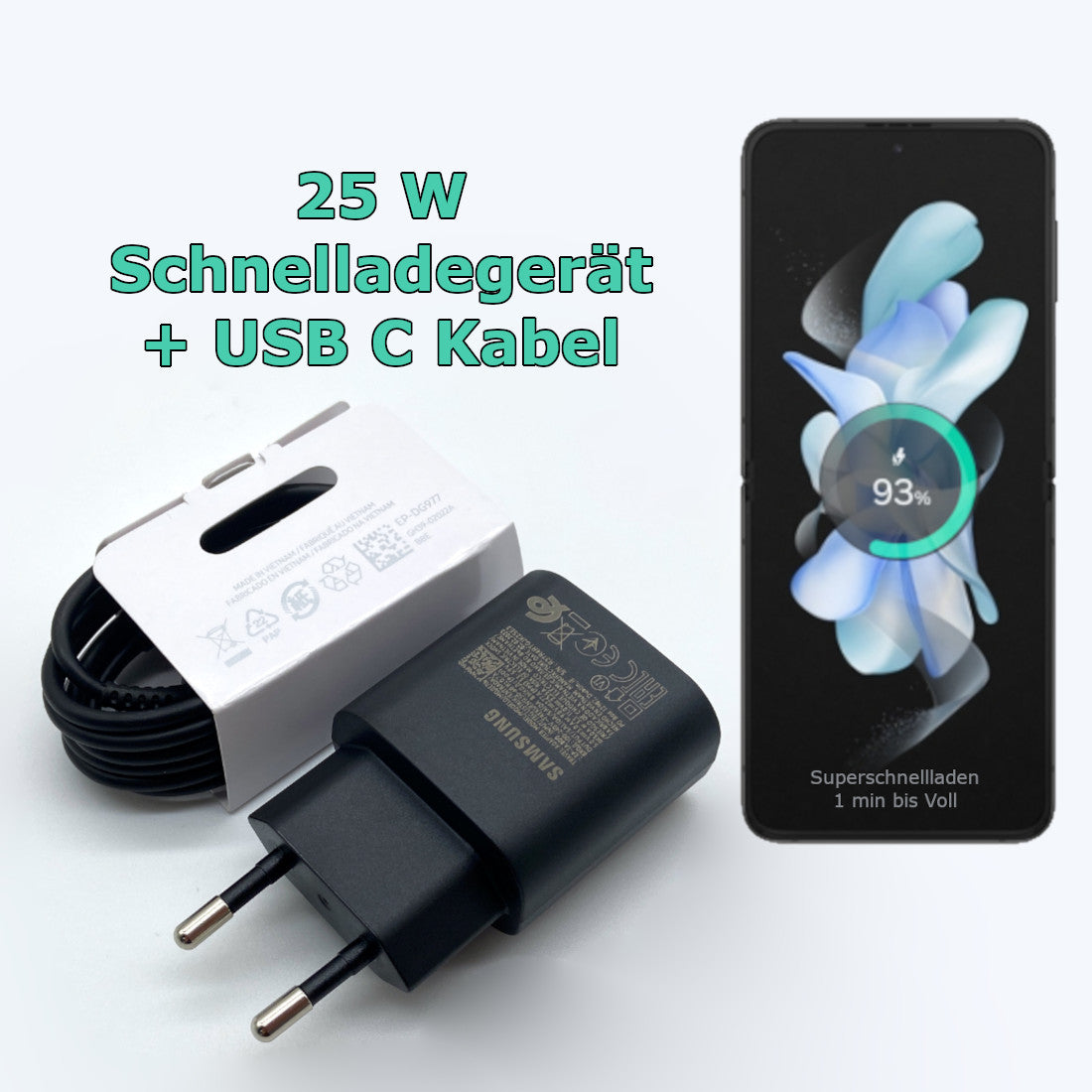 Samsung 25W USB-C Schnellladegerät – Kompatibel mit Galaxy S24, S23, S22, Z Flip/Fold 5-6 und mehr – Schwarz