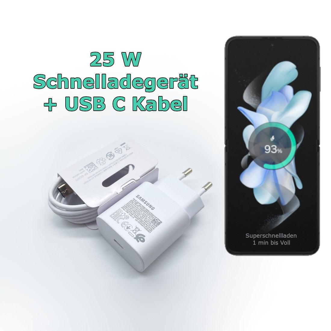 Samsung 25W USB-C Schnellladegerät – Kompatibel mit Galaxy S24, S23, S22, Z Flip/Fold 5-6 und mehr – Schwarz (Kopie)