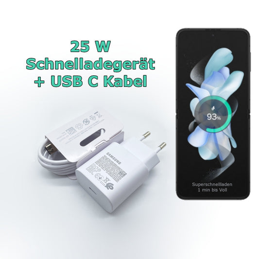 Samsung 25W USB-C Schnellladegerät – Kompatibel mit Galaxy S24, S23, S22, Z Flip/Fold 5-6 und mehr – Schwarz (Kopie)