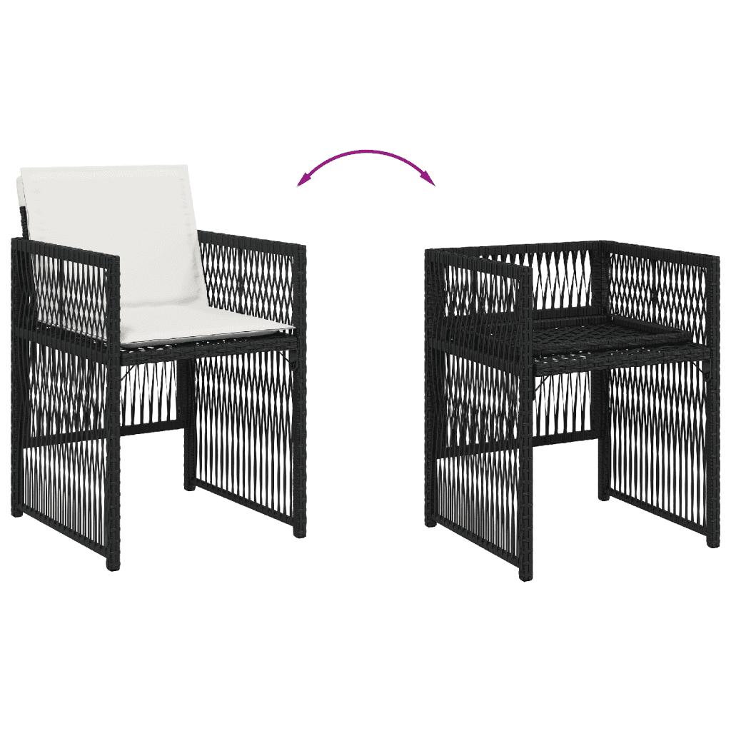 13-tlg. Garten-Essgruppe mit Kissen Schwarz Poly Rattan