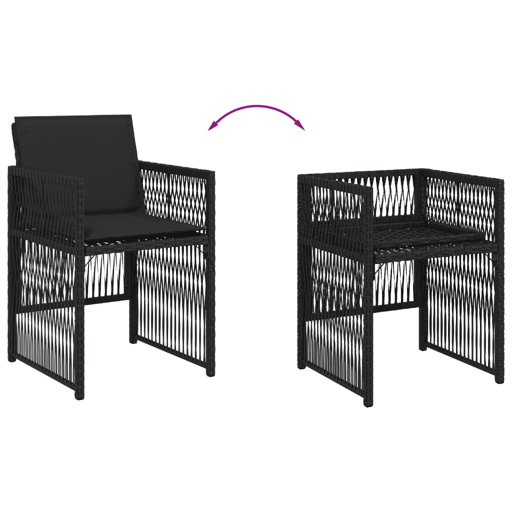 15-tlg. Garten-Essgruppe mit Kissen Schwarz Poly Rattan