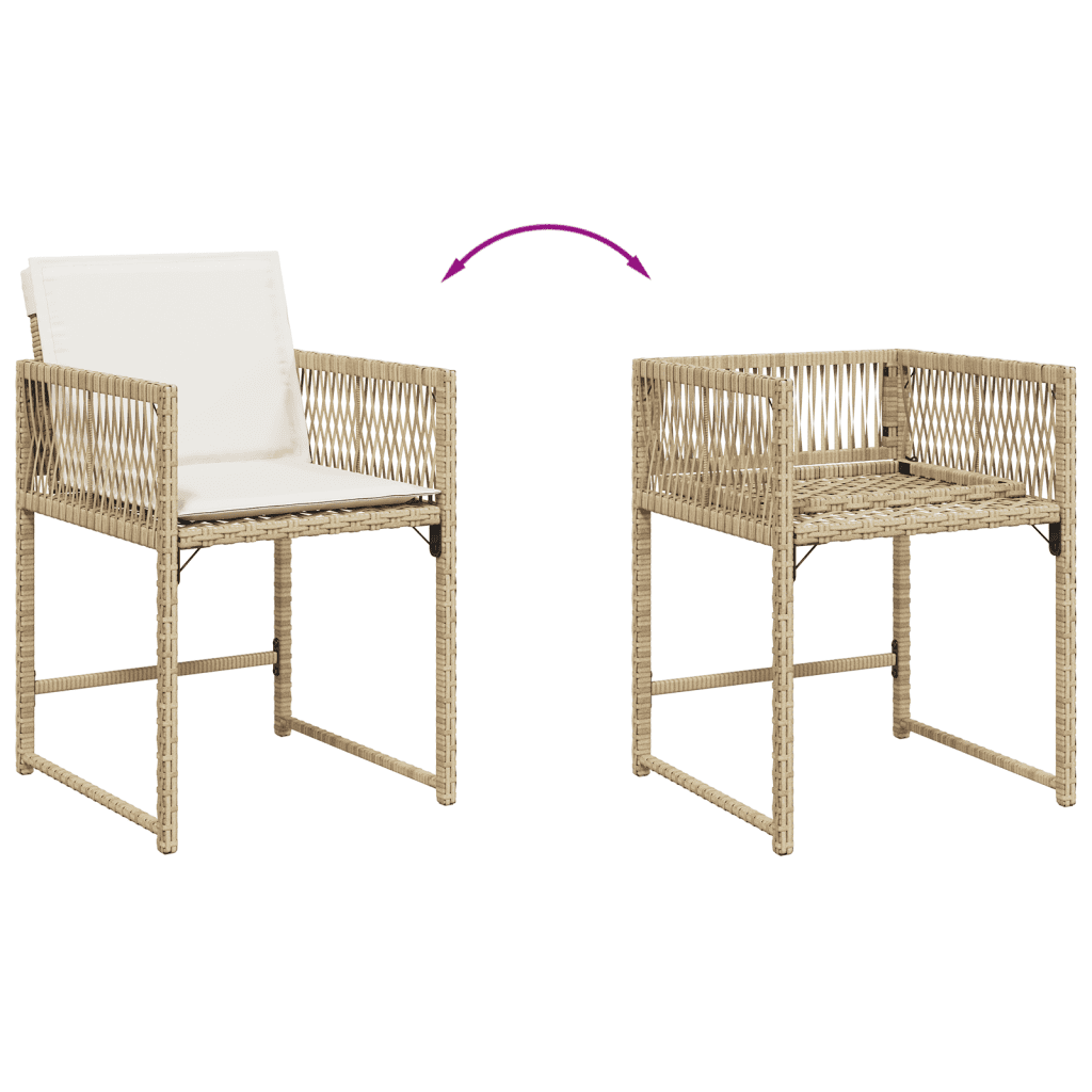 5-tlg. Garten-Essgruppe mit Kissen Beige Poly Rattan