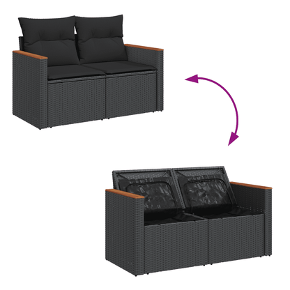 12-tlg. Garten-Sofagarnitur mit Kissen Schwarz Poly Rattan