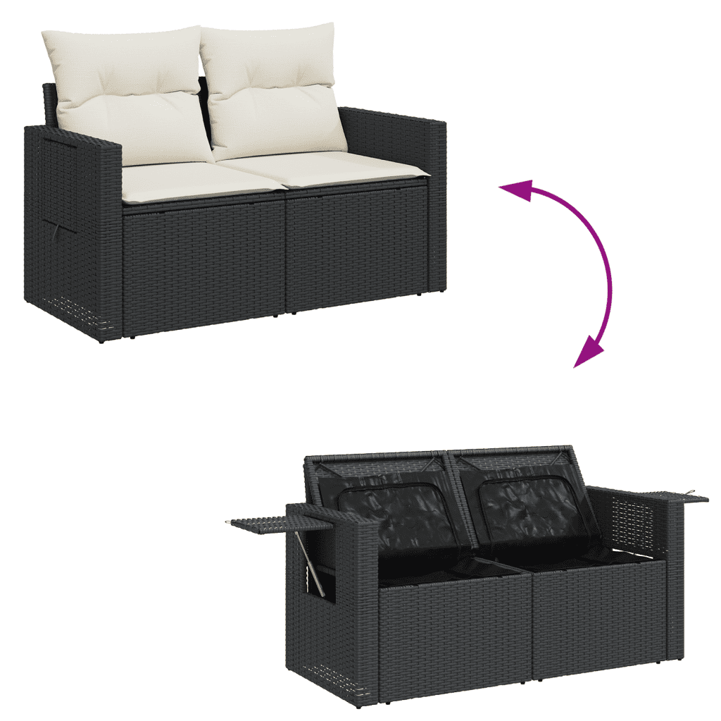 12-tlg. Garten-Sofagarnitur mit Kissen Schwarz Poly Rattan