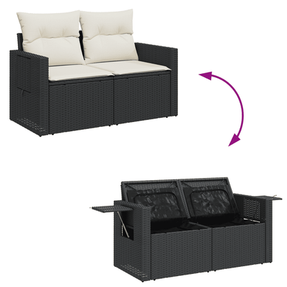 12-tlg. Garten-Sofagarnitur mit Kissen Schwarz Poly Rattan