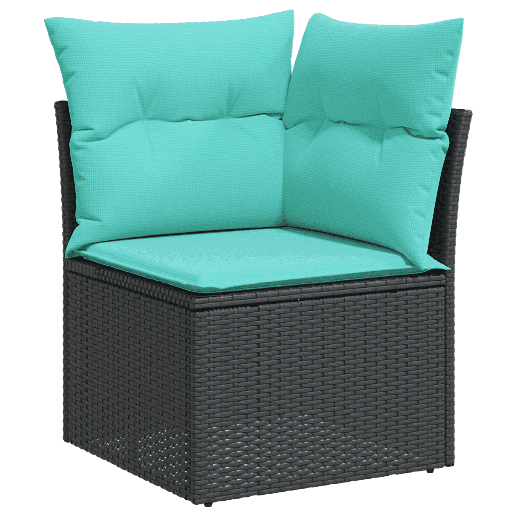 8-teiliges Gartensofa-Set mit Kissen, schwarzes Polyrattan