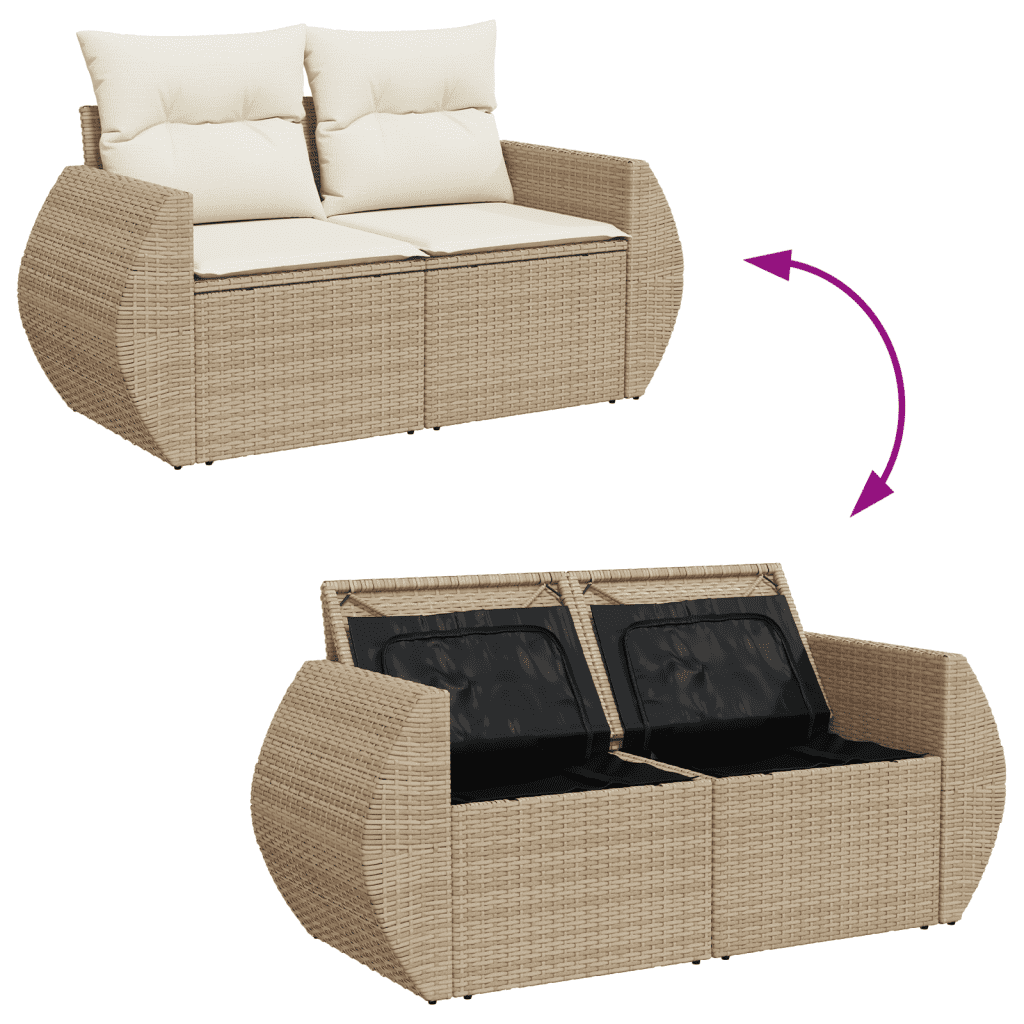 3-tlg. Garten-Sofagarnitur mit Kissen Beige Poly Rattan