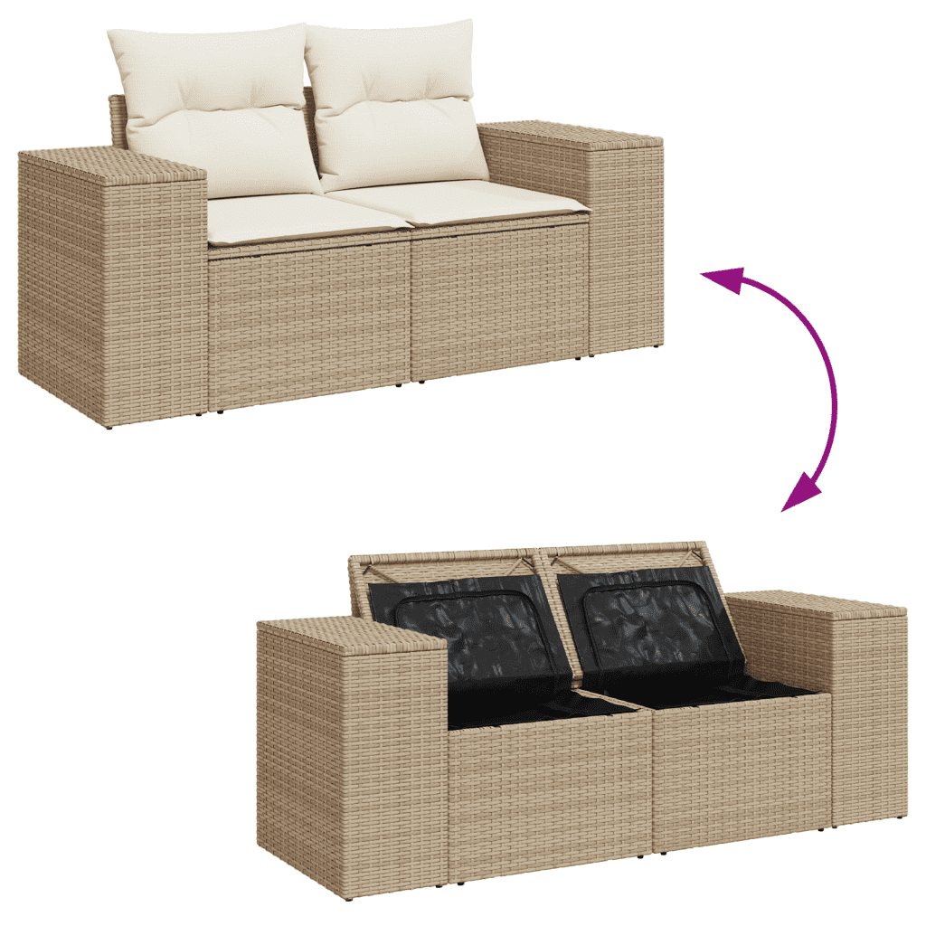 4-tlg. Garten-Sofagarnitur mit Kissen Beige Poly Rattan