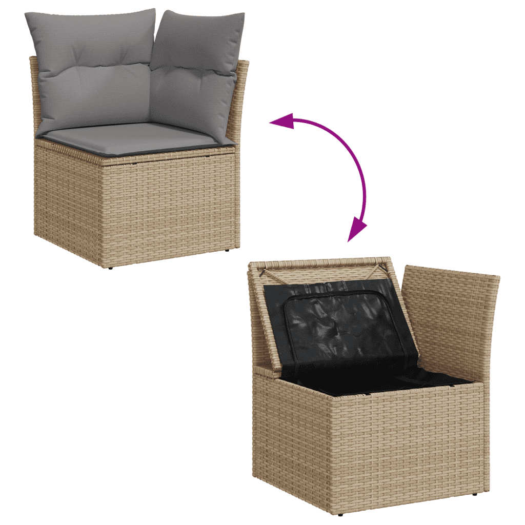 3-tlg. Garten-Sofagarnitur mit Kissen Beige Poly Rattan