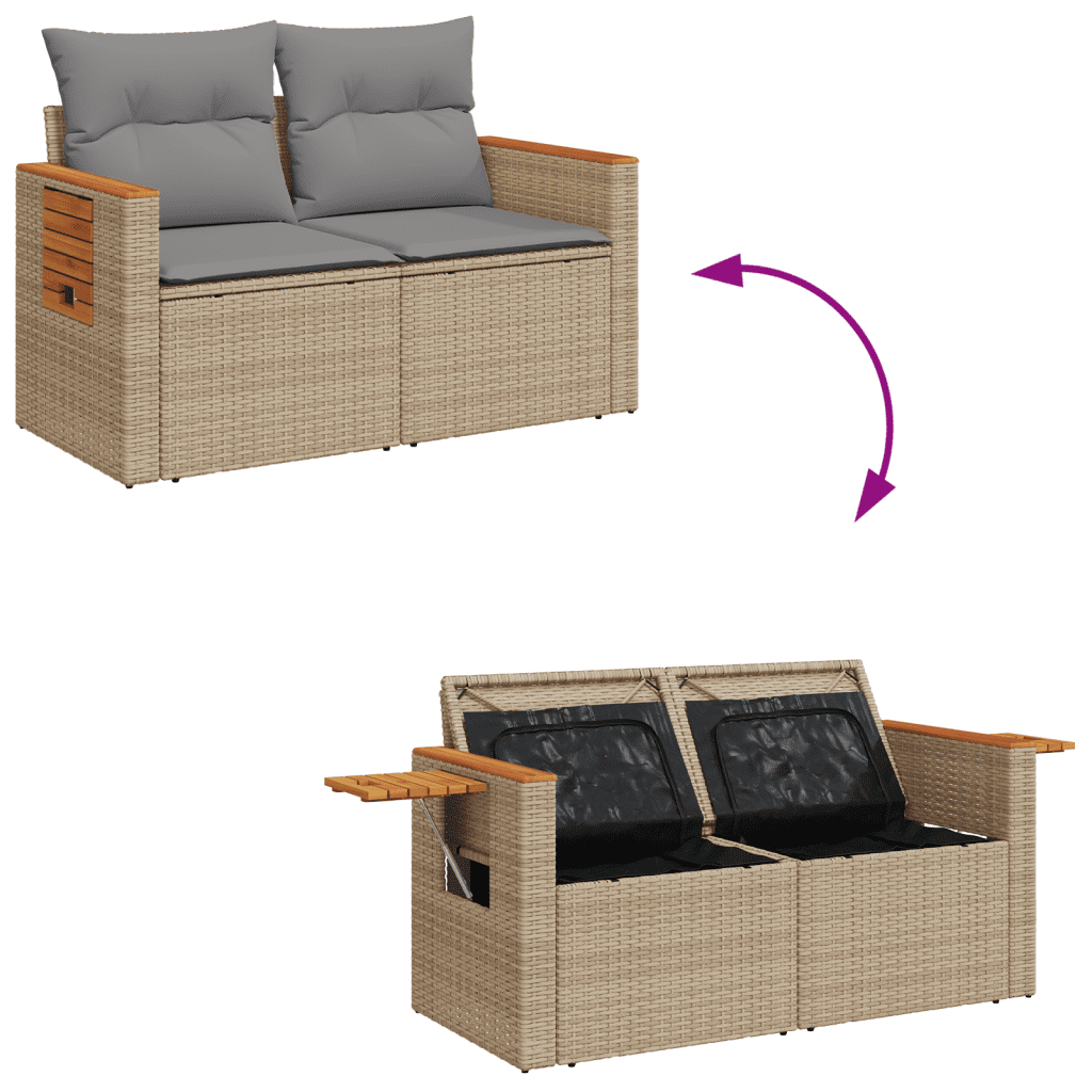 3-tlg. Garten-Sofagarnitur mit Kissen Beige Poly Rattan