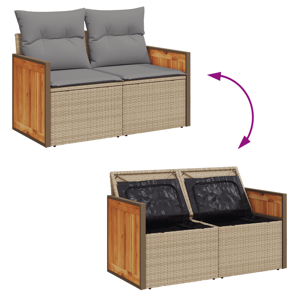 3-tlg. Garten-Sofagarnitur mit Kissen Beige Poly Rattan