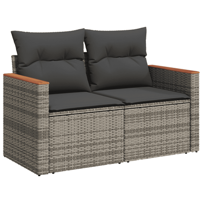 7-tlg. Garten-Sofagarnitur mit Kissen Grau Poly Rattan