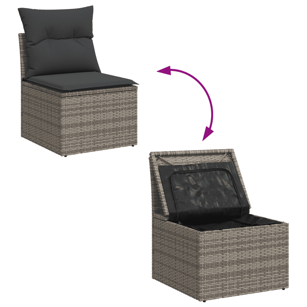 7-tlg. Garten-Sofagarnitur mit Kissen Grau Poly Rattan