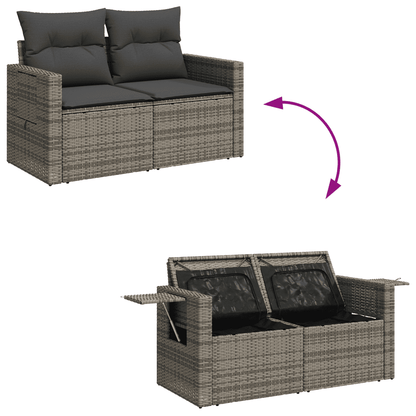 12-tlg. Garten-Sofagarnitur mit Kissen Grau Poly Rattan