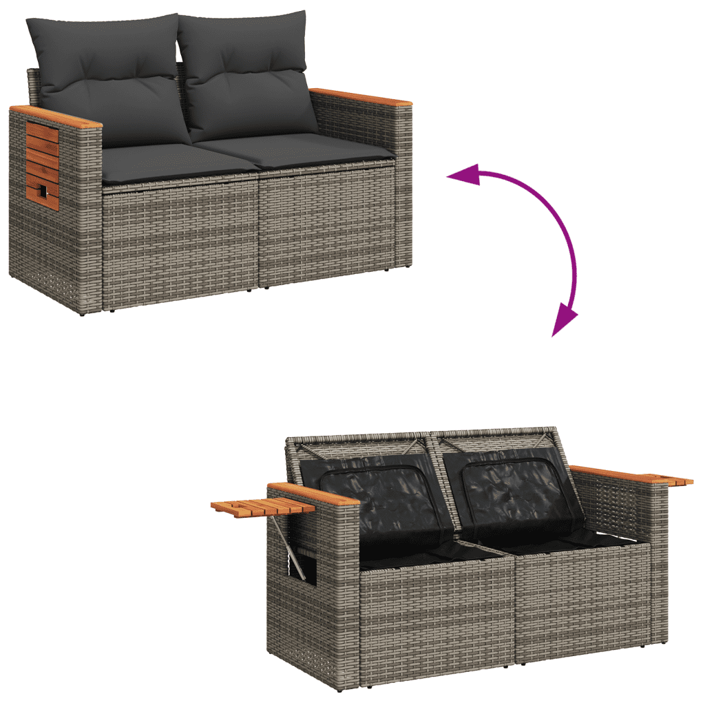 10-tlg. Garten-Sofagarnitur mit Kissen Grau Poly Rattan