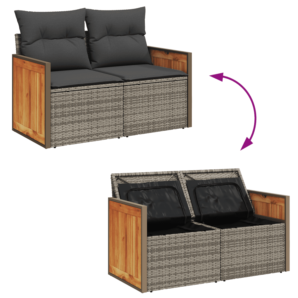 3-tlg. Garten-Sofagarnitur mit Kissen Grau Poly Rattan