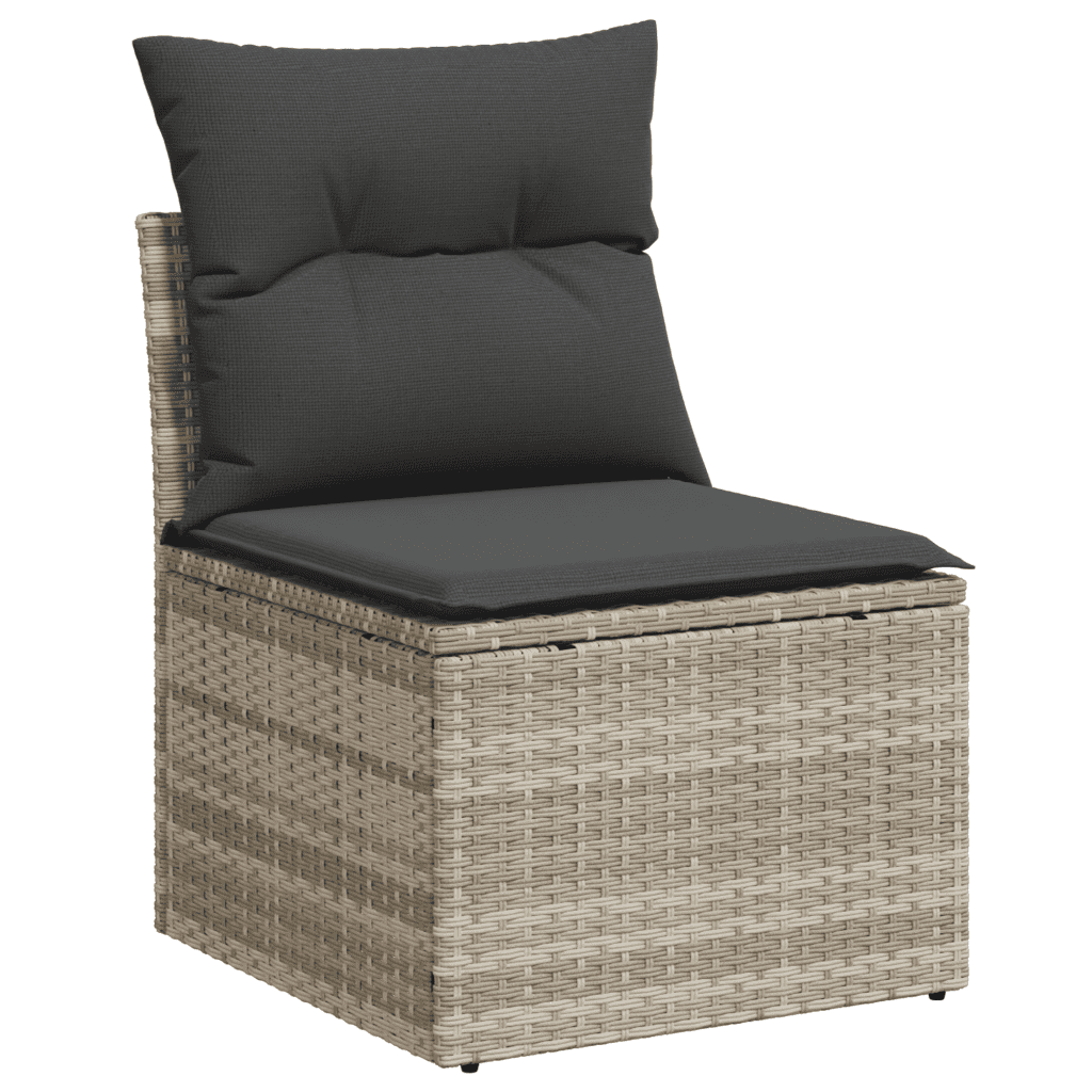 12-tlg. Garten-Sofagarnitur mit Kissen Hellgrau Poly Rattan