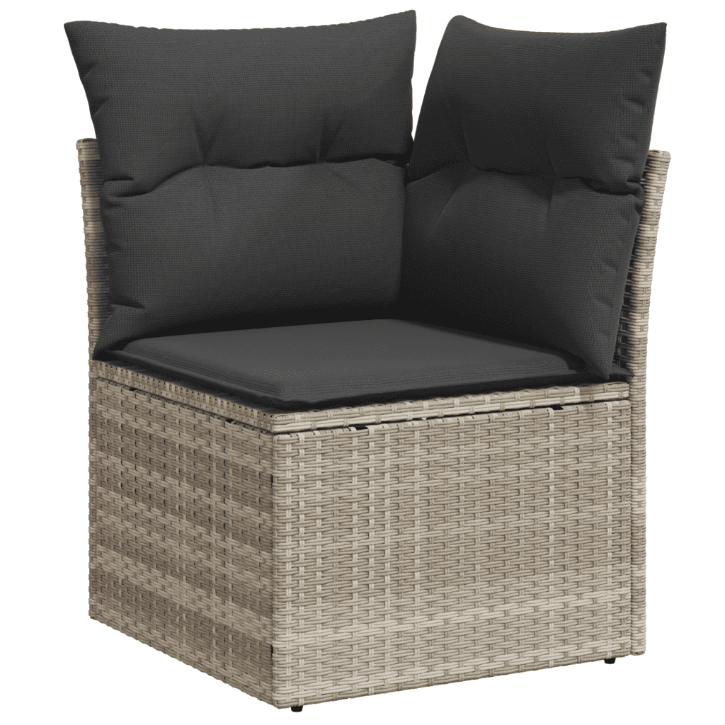 14-tlg. Garten-Sofagarnitur mit Kissen Hellgrau Poly Rattan