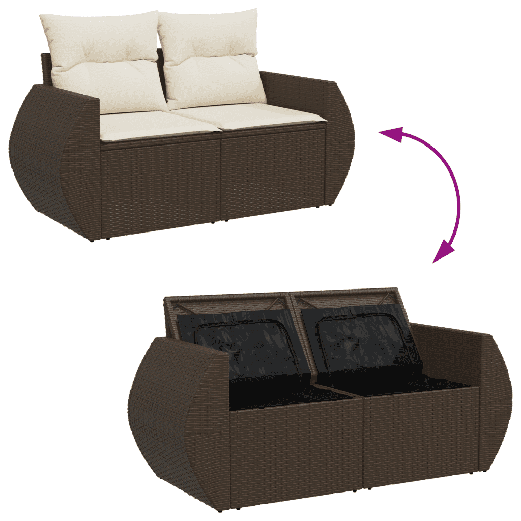 5-tlg. Garten-Sofagarnitur mit Kissen Braun Poly Rattan