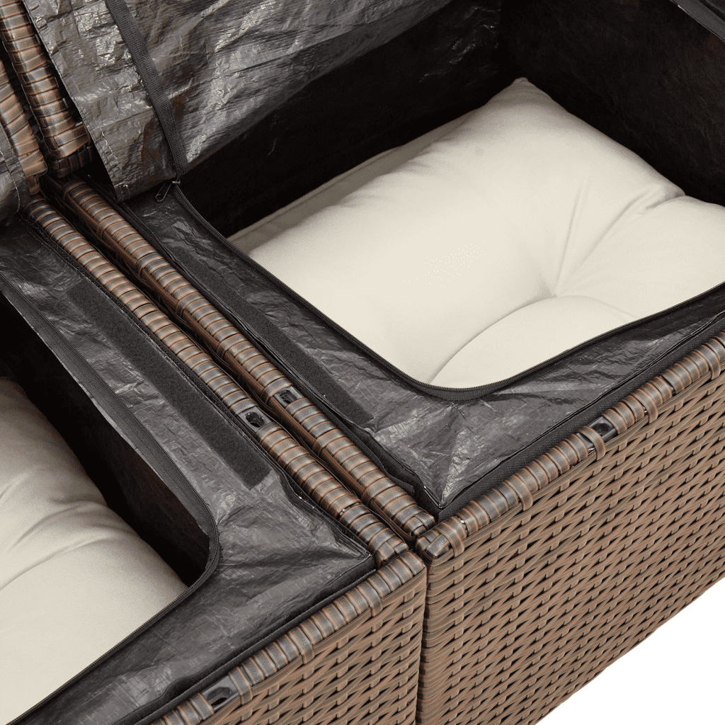 10-tlg. Garten-Sofagarnitur mit Kissen Braun Poly Rattan
