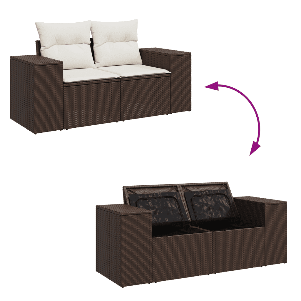 9-tlg. Garten-Sofagarnitur mit Kissen Braun Poly Rattan