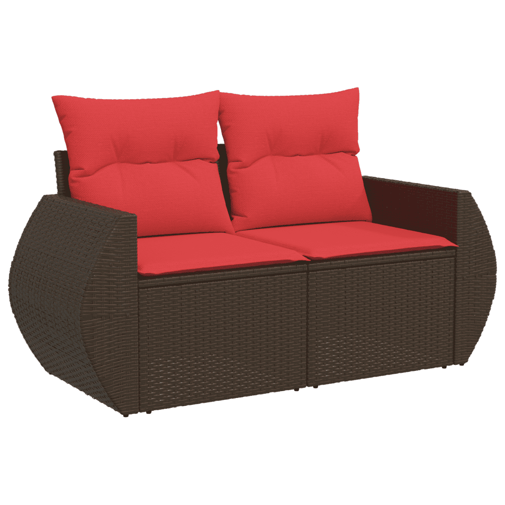 7-teiliges Gartensofa-Set mit Kissen, braun, Polyrattan