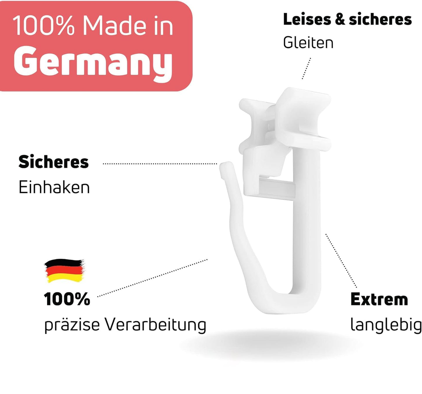 100 X Gleiter Vorhang weiss mit Stopper für Gardinenschiene 6mm