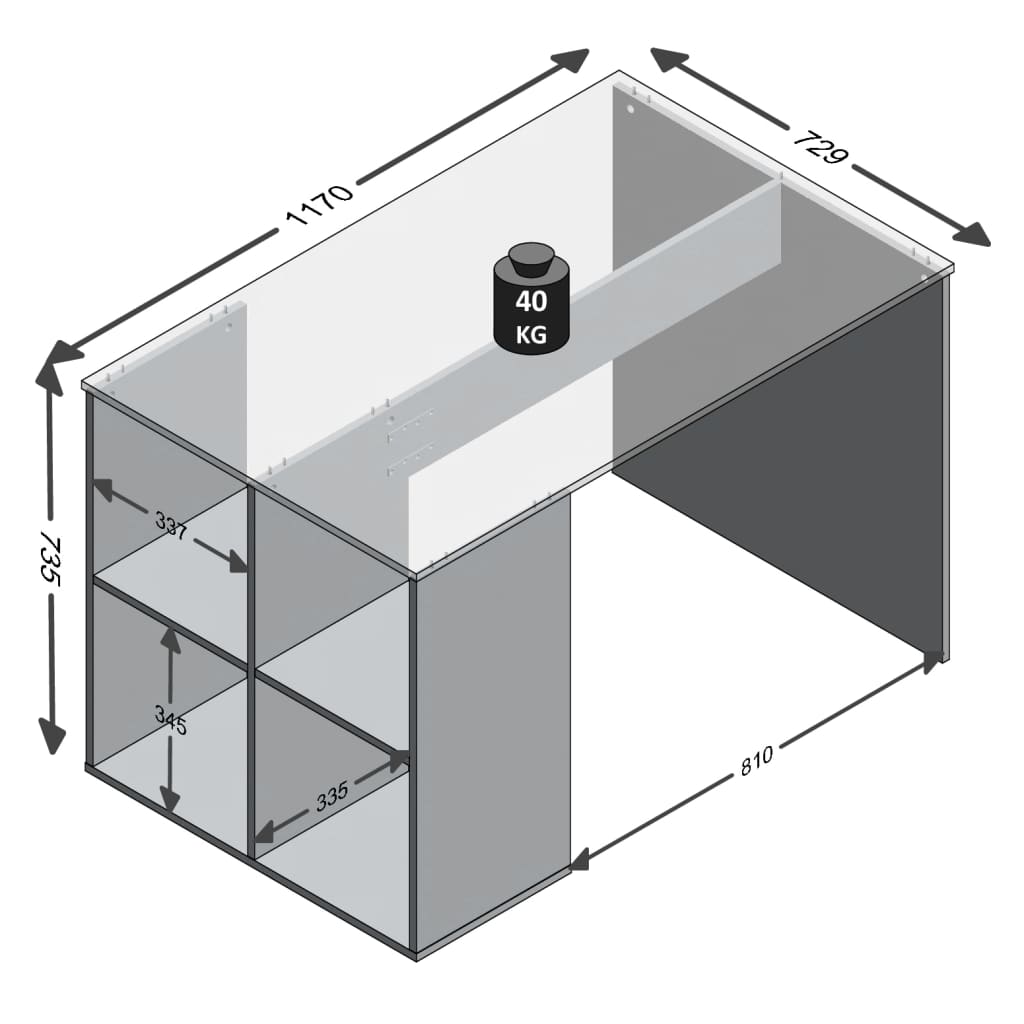 Schreibtisch mit Regal 117×73×75 cm Betonoptik