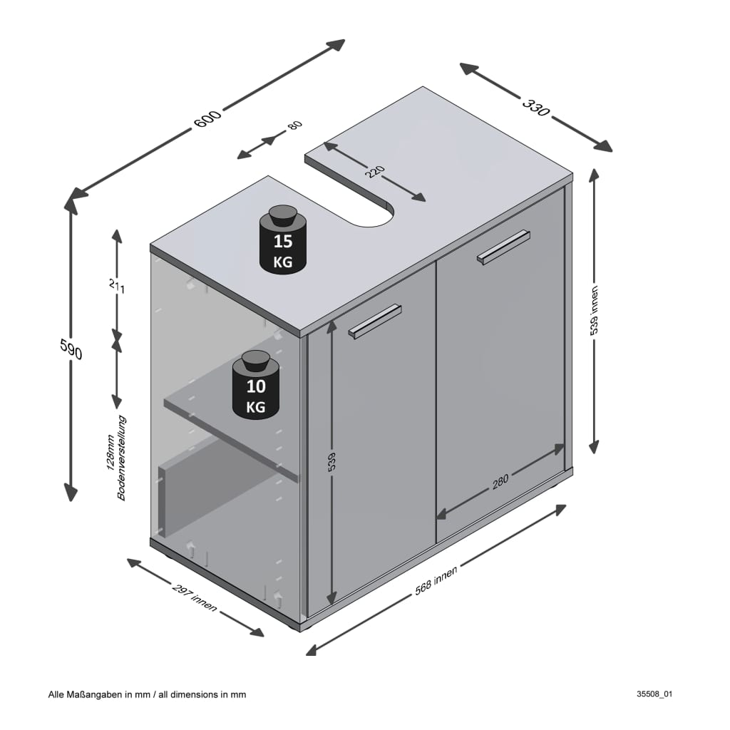 Meuble vasque FMD 2 portes Matera gris foncé